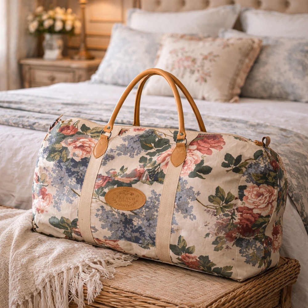 EXPRESS vintage 90s french country cotton XL duffel bag luggage weekender floral
